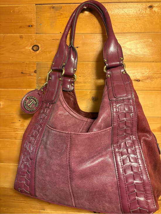 Tignanello Handbags - Tignanello Burgundy Leather Shoulder Bag with Woven Trim